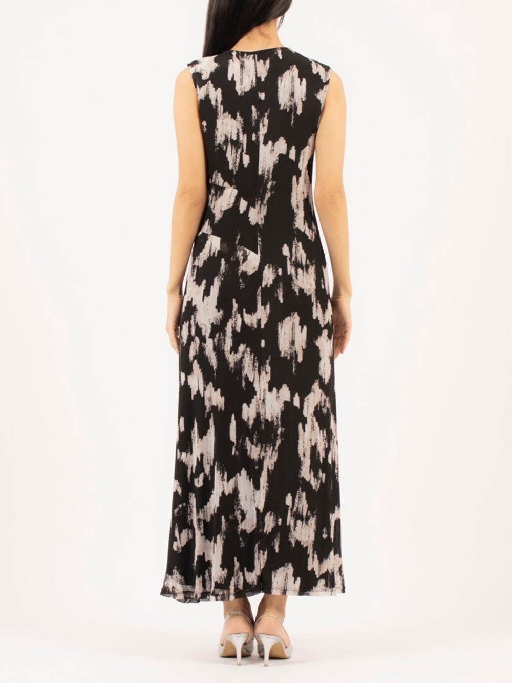 NEW DKNY Sleeveless Black and Cream Abstract Print Mesh Maxi Dress - Picture 4 of 16